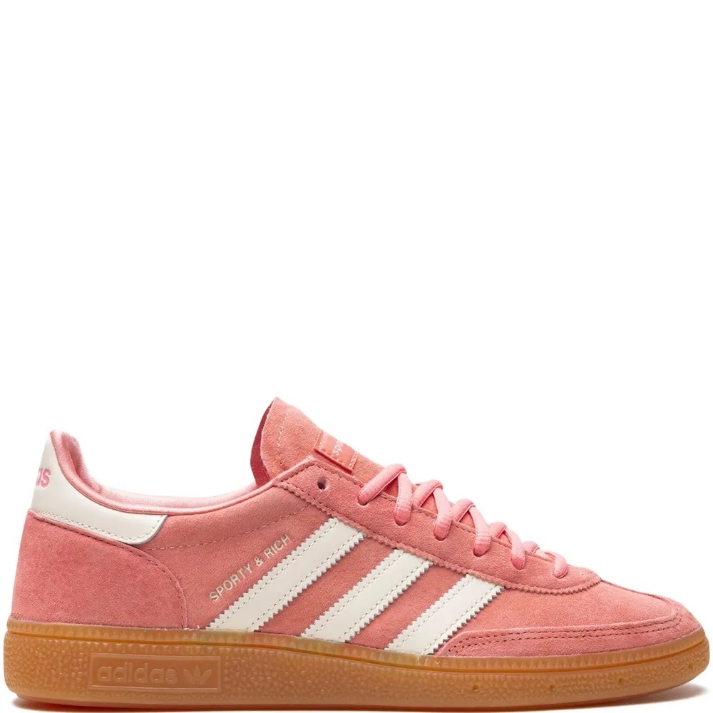 Sporty & Rich Pink adidas with white stripes